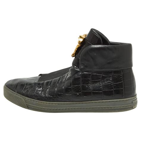 versace black croc leather gold 3d medusa high-top sneakers|Versace: Black Croc.